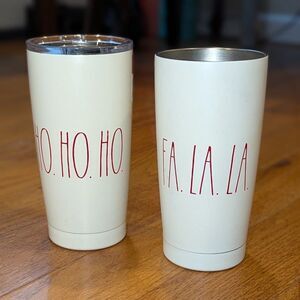 Rae Dunn Set of Two Insulated Christmas Tumblers Ho Ho Ho Fa La La
